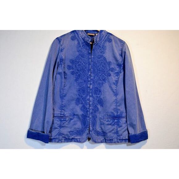 Chicos Embroidered Jacket Womens Size 1 (US Small/8) Steel Blue Cotton - Picture 2 of 12